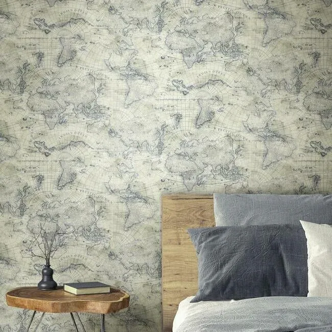 York Wallcoverings Coastal Map Blue & Beige Peel & Stick Wallpaper - SKU PSW1132RL