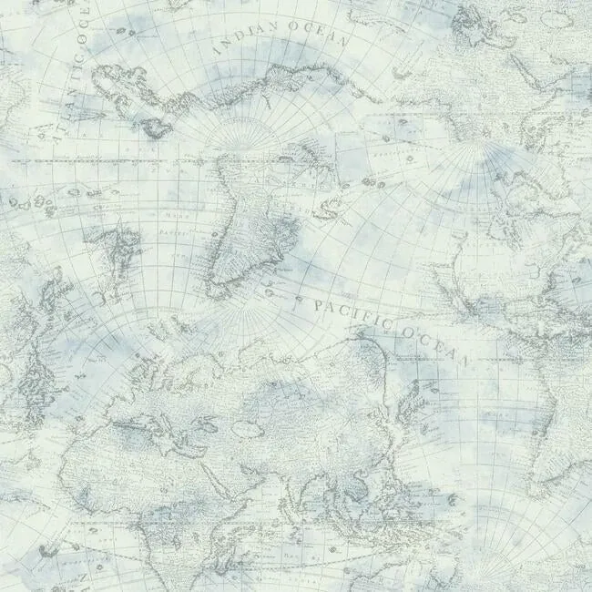 York Wallcoverings Coastal Map Blue & Grey Peel & Stick Wallpaper - SKU PSW1131RL