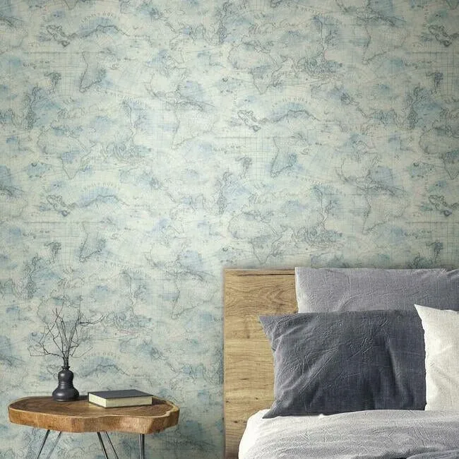York Wallcoverings Coastal Map Blue & Grey Peel & Stick Wallpaper - SKU PSW1131RL
