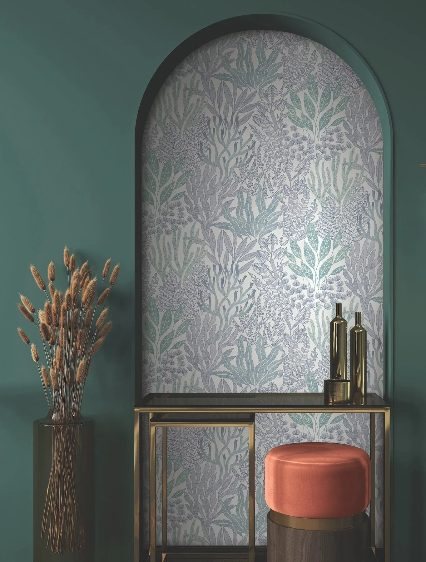 York Wallcoverings Coral Leaves Blue & Aqua Wallpaper - SKU RT7804