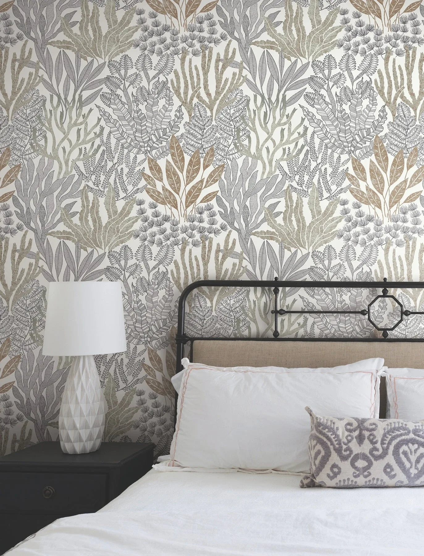 York Wallcoverings Coral Leaves Taupe & Black Wallpaper - SKU RT7802