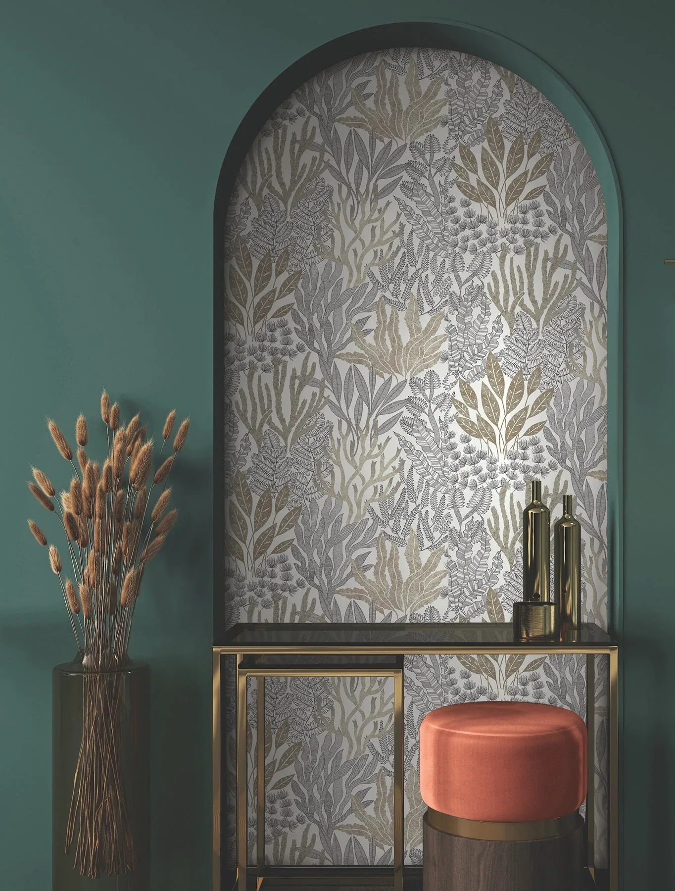 York Wallcoverings Coral Leaves Taupe & Black Wallpaper - SKU RT7802