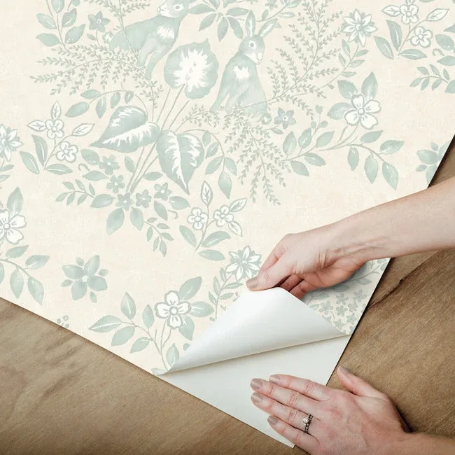 York Wallcoverings Cottontail Toile Vintage Duck Egg Peel & Stick Wallpaper - SKU PSW1435RL