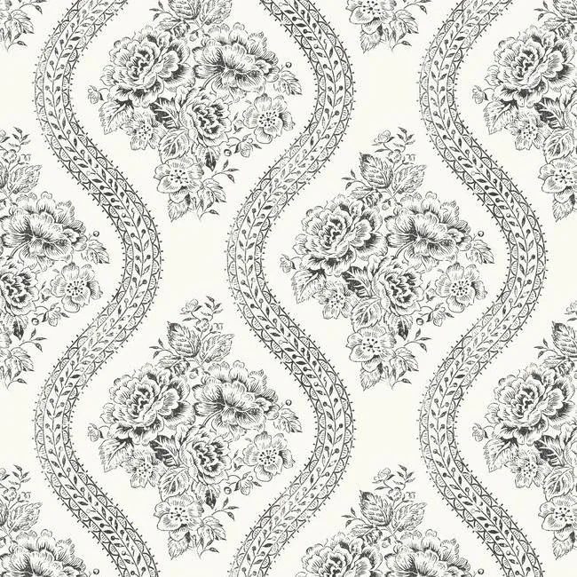 MH1597 | Coverlet Floral Black & Off White Wallpaper
