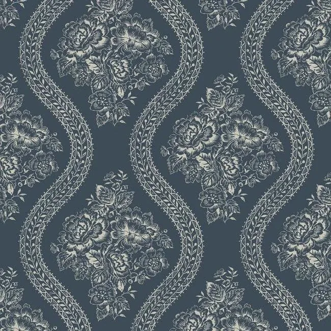 MH1603 | Coverlet Floral Grey & Blue Wallpaper