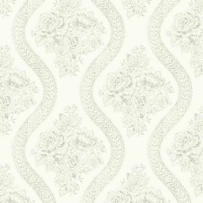 MH1595 | Coverlet Floral Grey & Off White Wallpaper