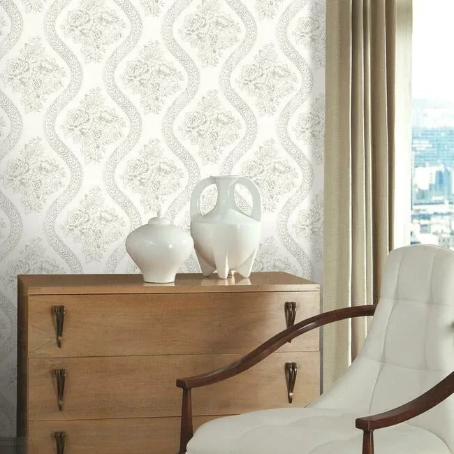 York Wallcoverings Coverlet Floral Grey & Off White Wallpaper - SKU MH1595