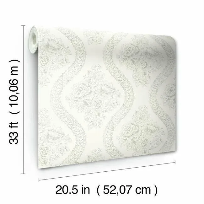 York Wallcoverings Coverlet Floral Grey & Off White Wallpaper - SKU MH1595