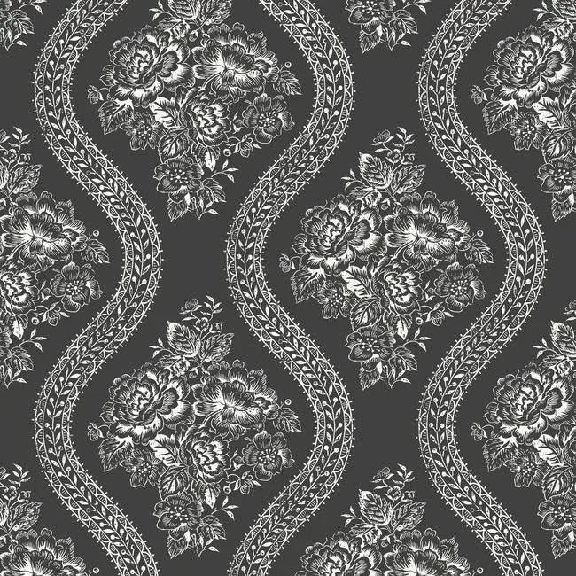 MH1596 | Coverlet Floral White & Black Wallpaper