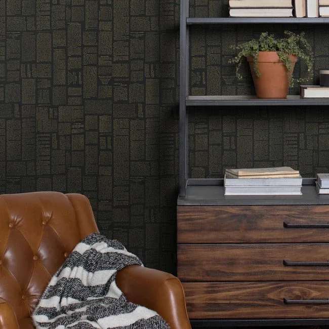 York Wallcoverings Crafted Editorial Black & Gold Metallic Wallpaper - SKU PSW1496RL