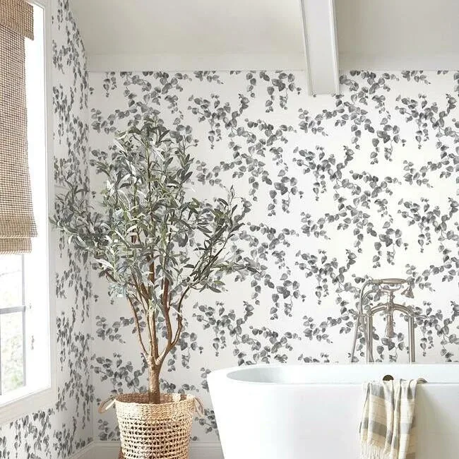 York Wallcoverings Creeping Fig Vine Black & White Wallpaper - SKU FH4038