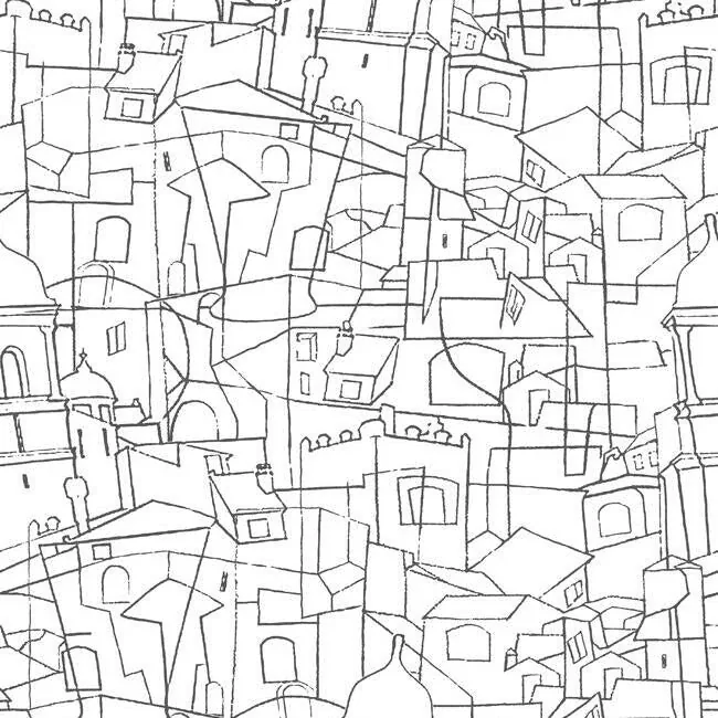 York Wallcoverings Cubist Cityscape Black Peel & Stick Wallpaper - SKU PSW1047RL