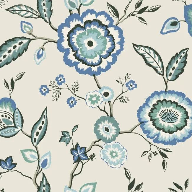 GO8231 | Dahlia Blooms Blue & White Wallpaper