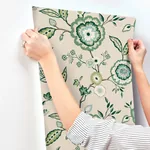 York Wallcoverings Dahlia Blooms Green & Beige Wallpaper | Wallpaper Twins York Wallcoverings Dahlia Blooms Green & Beige Wallpaper - SKU GO8233