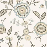 York Wallcoverings Dahlia Blooms Off White & Blue Wallpaper - SKU GO8234