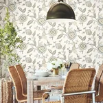 York Wallcoverings Dahlia Blooms Off White & Blue Wallpaper - SKU GO8234
