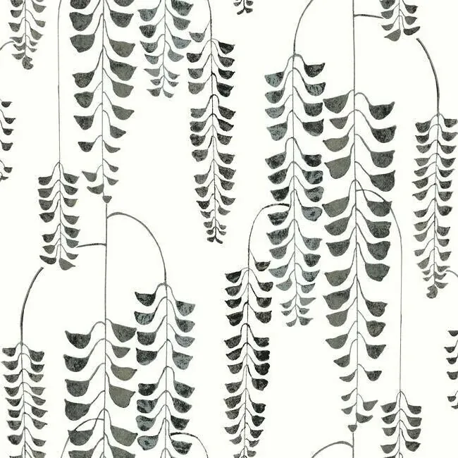 York Wallcoverings Deco Wisteria Black Metallic Wallpaper - SKU BW3943