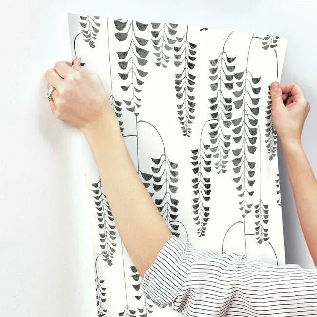 York Wallcoverings Deco Wisteria Black Metallic Wallpaper - SKU BW3943