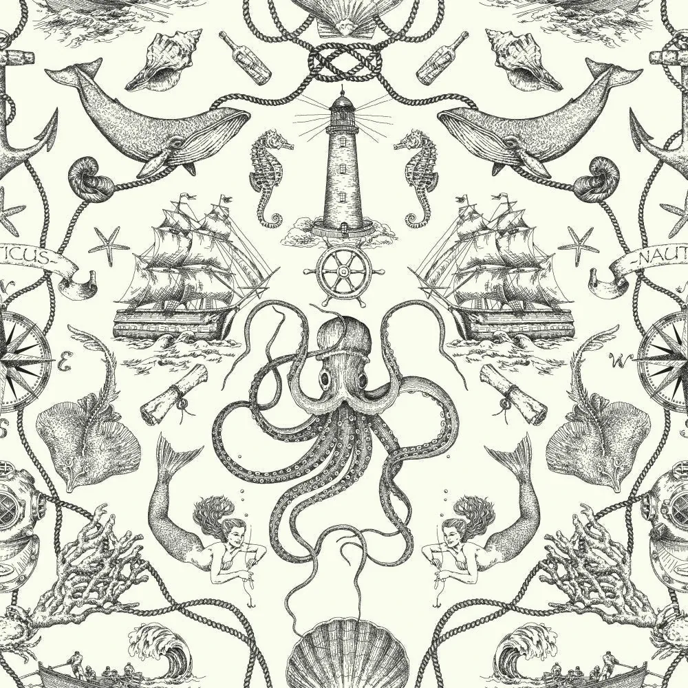 York Wallcoverings Deep Sea Toile Black Wallpaper - SKU HO3360