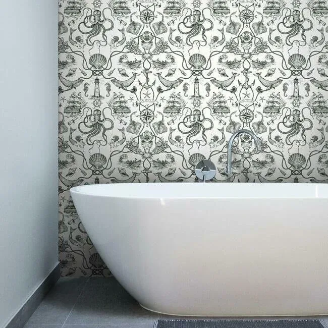 York Wallcoverings Deep Sea Toile Black Wallpaper - SKU HO3360