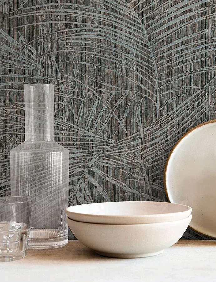 York Wallcoverings Della Palm Blue Multi Wallpaper | Wallpaper Twins York Wallcoverings Della Palm Blue Multi Wallpaper - SKU SI50610