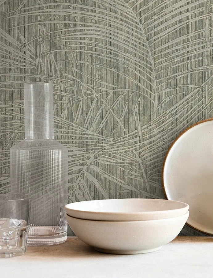 York Wallcoverings Della Palm Dark Taupe Wallpaper | Wallpaper Twins York Wallcoverings Della Palm Dark Taupe Wallpaper - SKU SI50612