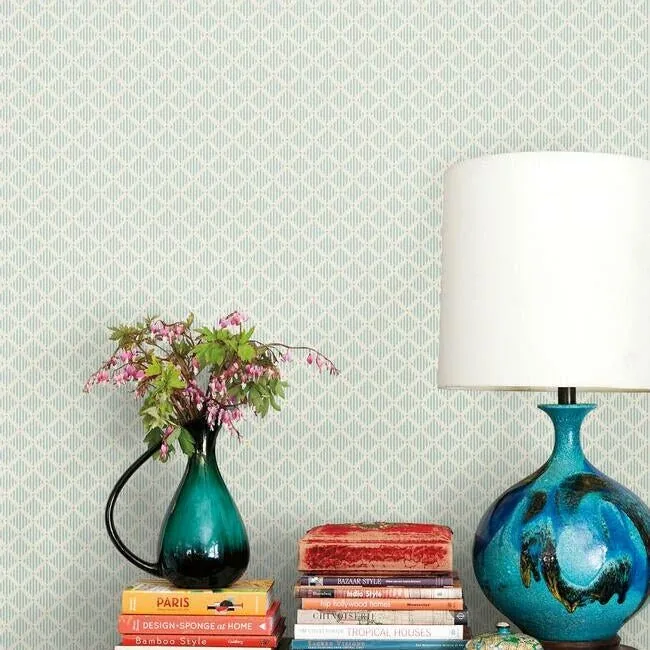 York Wallcoverings Diamond Gate Blue & Taupe Wallpaper | Wallpaper Twins York Wallcoverings Diamond Gate Blue & Taupe Wallpaper - SKU GR6001