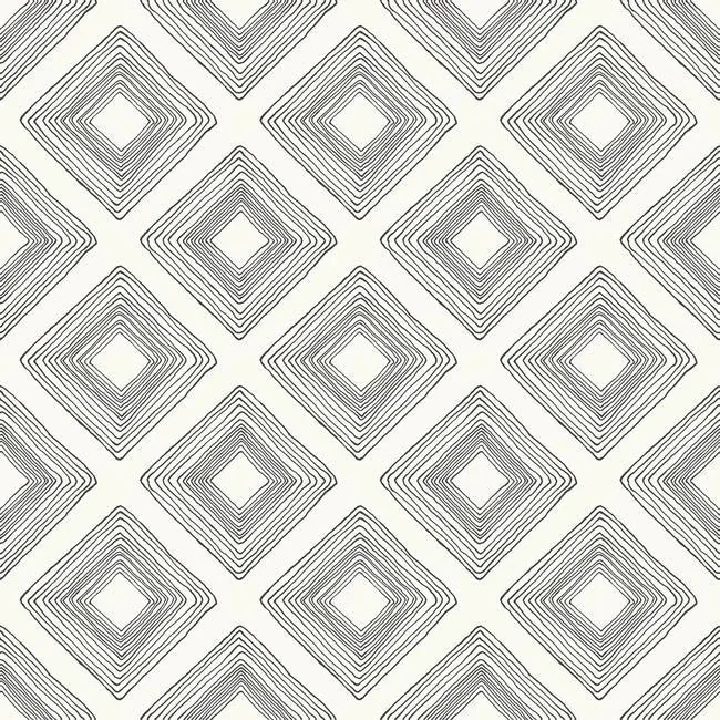 York Wallcoverings Diamond Sketch Black & White Wallpaper - SKU ME1579