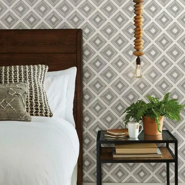 York Wallcoverings Diamond Sketch Black & White Wallpaper - SKU ME1579