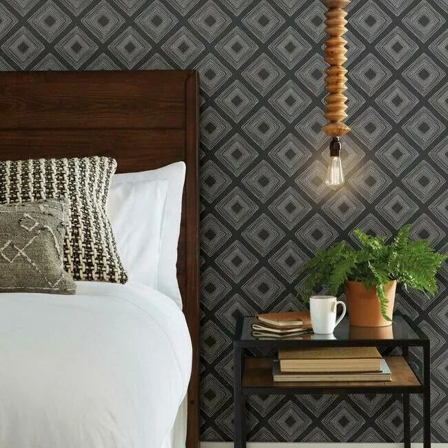 York Wallcoverings Diamond Sketch White & Black Wallpaper | Wallpaper Twins York Wallcoverings Diamond Sketch White & Black Wallpaper - SKU ME1576