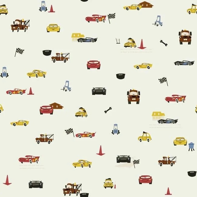 York Wallcoverings Disney & Pixar Cars Racing Spot Cream Wallpaper - SKU DI0922