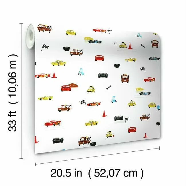York Wallcoverings Disney & Pixar Cars Racing Spot White Wallpaper | Wallpaper Twins York Wallcoverings Disney & Pixar Cars Racing Spot White Wallpaper - SKU DI0921