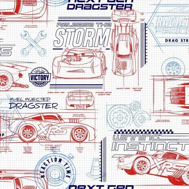 York Wallcoverings Disney & Pixar Cars Schematic Red Wallpaper - SKU DI0915