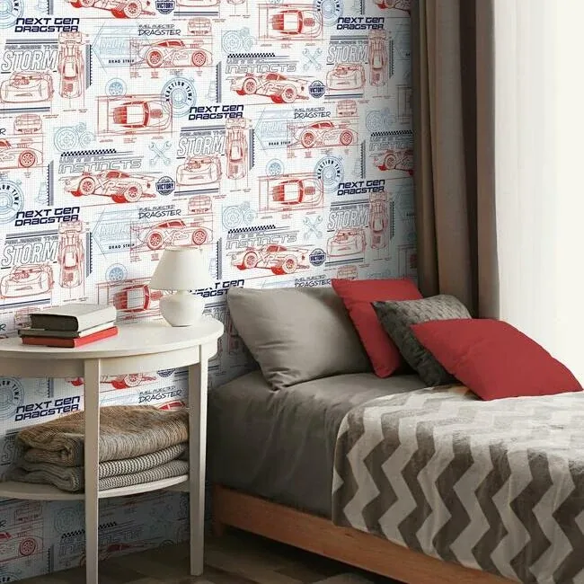 York Wallcoverings Disney & Pixar Cars Schematic Red Wallpaper | Wallpaper Twins York Wallcoverings Disney & Pixar Cars Schematic Red Wallpaper - SKU DI0915