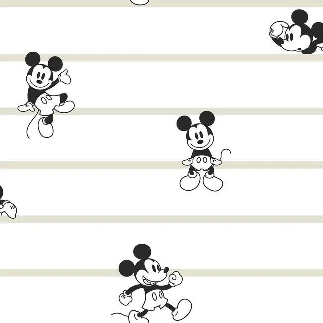 York Wallcoverings Disney Mickey Mouse Stripe Black & White Wallpaper - SKU DI0932