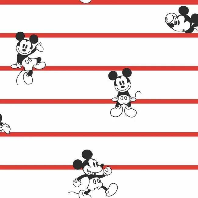DI0933 | Disney Mickey Mouse Stripe Red Wallpaper