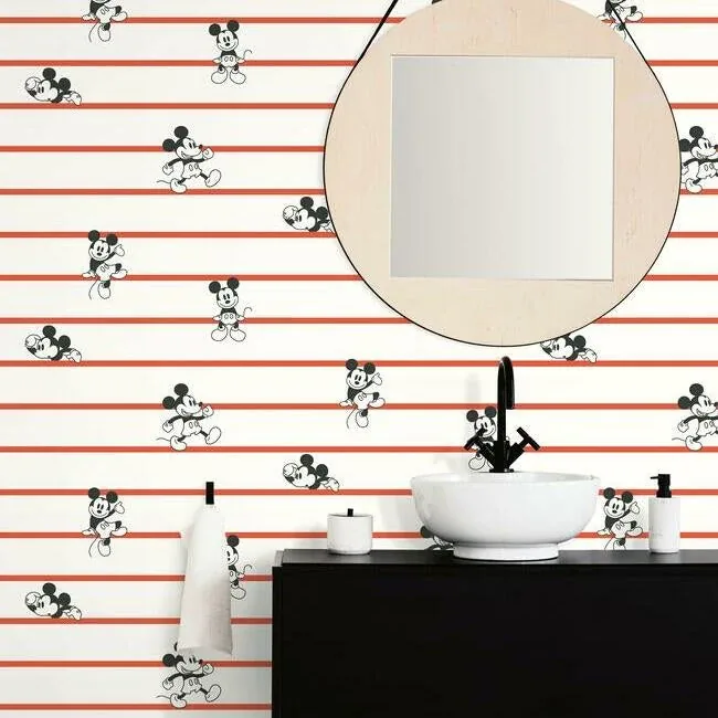 York Wallcoverings Disney Mickey Mouse Stripe Red Wallpaper | Wallpaper Twins York Wallcoverings Disney Mickey Mouse Stripe Red Wallpaper - SKU DI0933