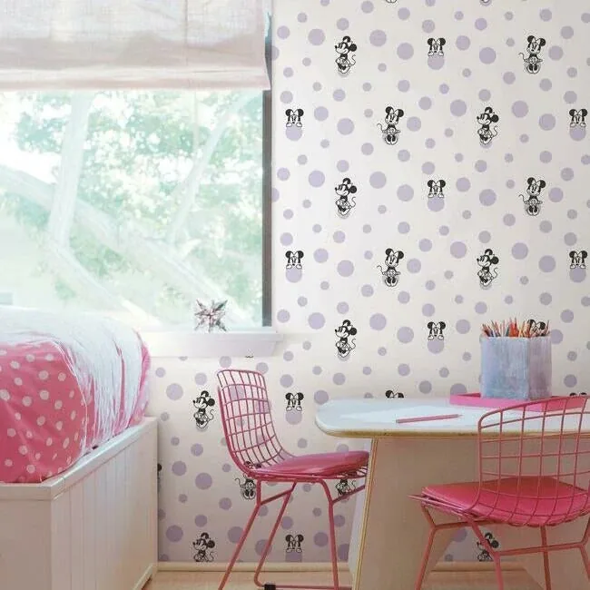 York Wallcoverings Disney Minnie Mouse Dots Purple Wallpaper | Wallpaper Twins York Wallcoverings Disney Minnie Mouse Dots Purple Wallpaper - SKU DI1028
