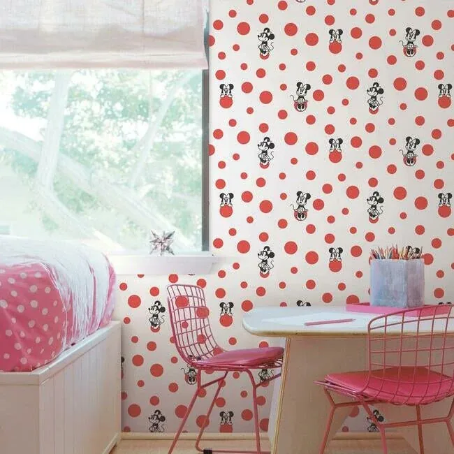 York Wallcoverings Disney Minnie Mouse Dots Red Wallpaper - SKU DI1029