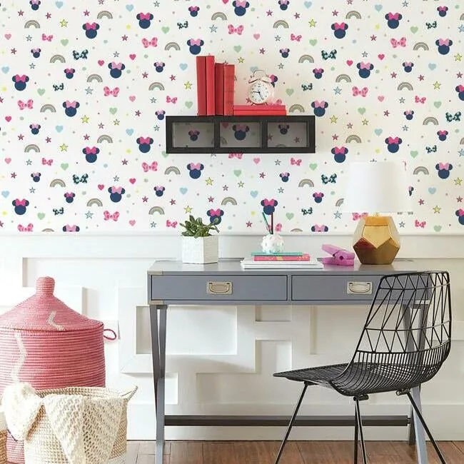 York Wallcoverings Disney Minnie Mouse Rainbow Pink Wallpaper | Wallpaper Twins York Wallcoverings Disney Minnie Mouse Rainbow Pink Wallpaper - SKU DI0991