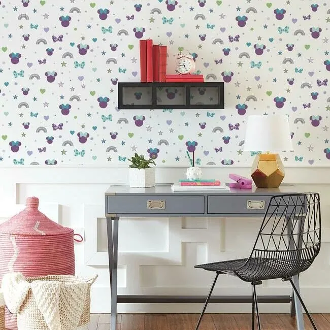 York Wallcoverings Disney Minnie Mouse Rainbow Purple Wallpaper - SKU DI0990
