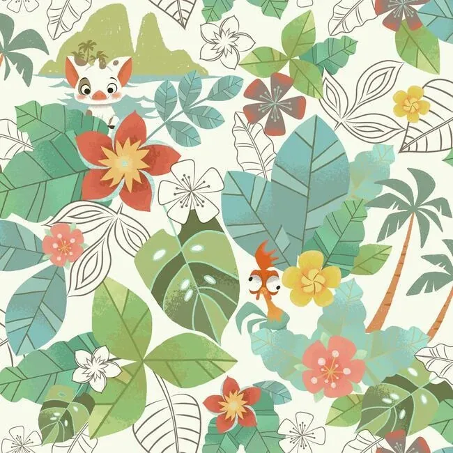 York Wallcoverings Disney Moana Jungle Red & Green Wallpaper - SKU DI0995