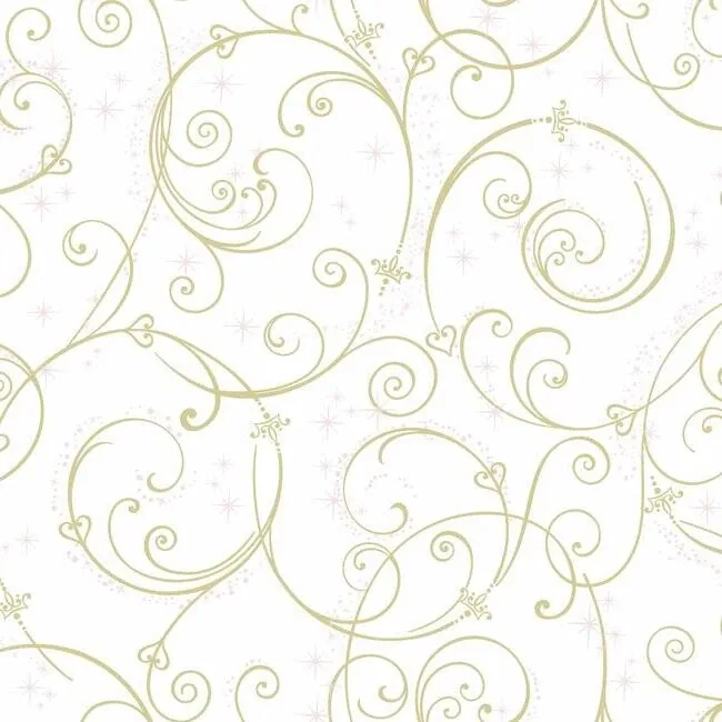 York Wallcoverings Disney Princess Perfect Scroll Gold Glitter Wallpaper - SKU DI0905