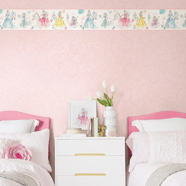 York Wallcoverings Disney Princess Pretty Elegant Blue & Green Border - SKU DI1021BD