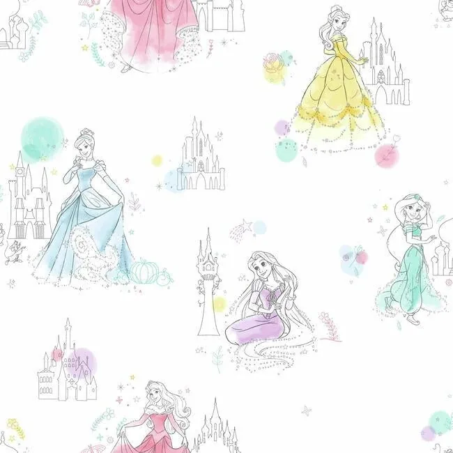 DI0968 | Disney Princess Pretty Elegant White Wallpaper