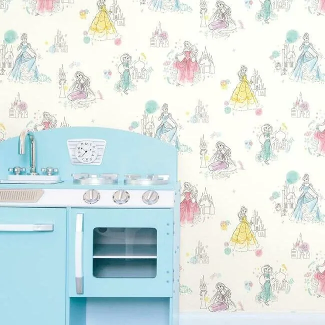 York Wallcoverings Disney Princess Pretty Elegant White Wallpaper | Wallpaper Twins York Wallcoverings Disney Princess Pretty Elegant White Wallpaper - SKU DI0968