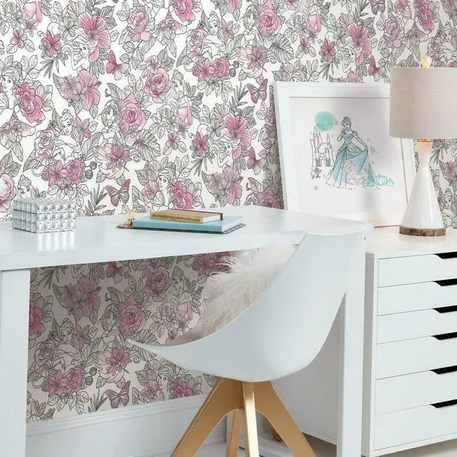 York Wallcoverings Disney Princess Royal Floral Magenta Wallpaper | Wallpaper Twins York Wallcoverings Disney Princess Royal Floral Magenta Wallpaper - SKU DI0965