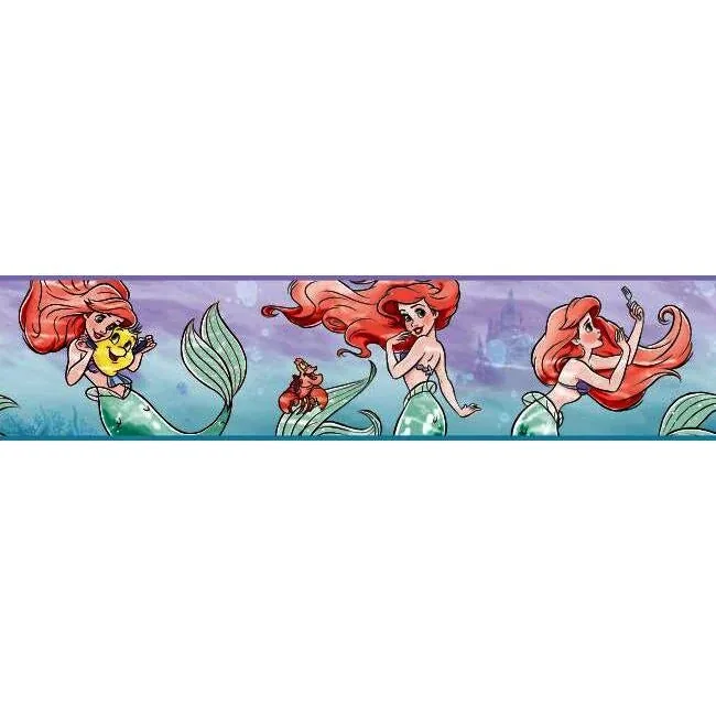 York Wallcoverings Disney The Little Mermaid Ariel & Friends Purple & Red Border - SKU DI1016BD