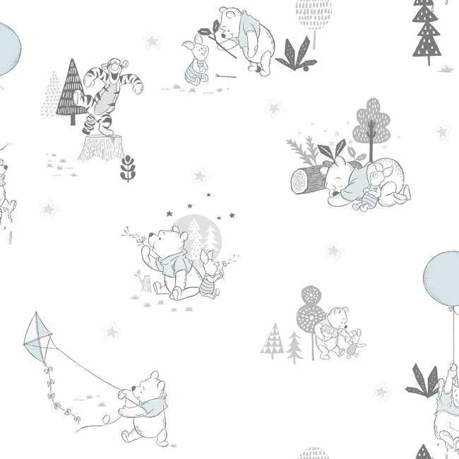 DI0983 | Disney Winnie the Pooh Playmates White & Blue Wallpaper