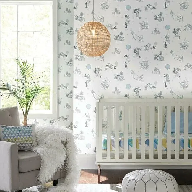 York Wallcoverings Disney Winnie the Pooh Playmates White & Blue Wallpaper - SKU DI0983